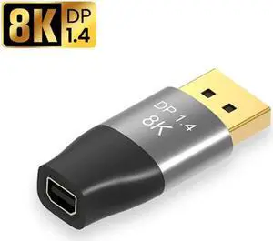 Mini DP to DisplayPort 8K Adapter 8K(7680x4320)@60Hz 4K@144Hz DisplayPort 1.4 Bi-Directional Transmission DisplayPort to Mini DisplayPort 8K Cable, Mini dp Female to DP Male Connector, 1 Pack