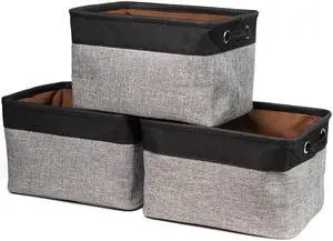 Large Storage Basket Bin Set [3-Pack] Storage Cube Box Foldable Canvas Fabric Collapsible Organizer With Handles For Home Office Closet (Beige / Grey) Black