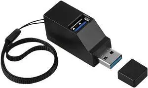 WISDUM 3 Port USB Hub High Speed Splitter Plug and Play Bus Powered, USB 3.0 to USB 3.0 and USB 2.0 Hub USB 2.0 with Lanyard, Black
