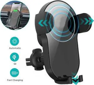 WISDUM Wireless Car Charger,15W Qi Fast Charging Car Mount Charger Auto-Clamping Smart Positioning Air Vent Phone Holder Compatible with iPhone11/11Pro/11Pro Max/XS/XR/X/8/8+,SamsungS10/S10+/S9/S8
