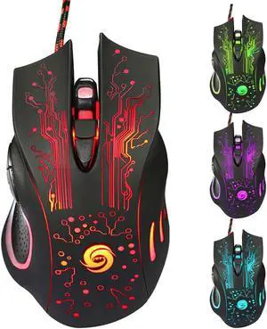 WISDUM Ergonomic Design Mouse Colorful 5500DPI 6-Button LED USB Optical Wired Gaming Mouse for Pro Gamer