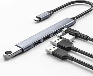 5 in 1 USB C Hub, USB C to USB 3.0 2.0, USB Type C with Data Transfer and 65W PD Fast Charging, Thunderbolt 3 to Multiport USB 3.0 Hub for MacBook Pro/Air 2020, iPad Pro, Dell, Chromebook