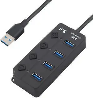 WISDUM  USB Hub 3.0,  4-Port USB Data Hub Splitter with One Smart Charging Port Individual On/Off Switches and Power LED, USB Extension for MacBook, Mac Pro/Mini and More