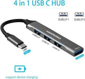 WISDUM USB C Hub 4 in 1, Type C to USB 3.0 USB 2.0 with USBC to USB A Adapter, 4 Ports Mini USB Docking Station Compatible with MacBook,iPad Pro,Dell HP Laptop,Phones
