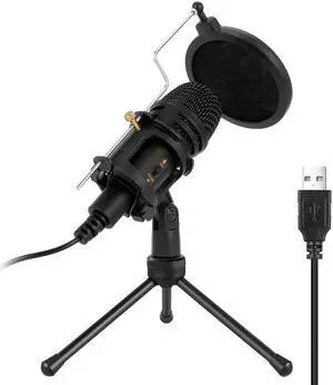 WISDUM USB Microphone, Condenser Computer PC Mic with Tripod Stand, Pop Filter, Shock Mount for Gaming, Streaming, Podcasting, YouTube, Voice Over, Skype, Twitch, Compatible with Laptop Desktop