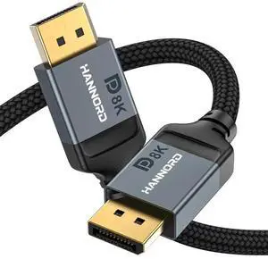 WISDUM  DisplayPort Cable 1.4, 8K 3.3ft DP Cable Cord (8K@60Hz, 4K@144Hz, 1080P@240Hz) Display Port HBR3 32.4Gbps, HDCP 2.2 for Odyssey G9 CHG90, PC, Laptop, TV Gaming Monitor - Grey