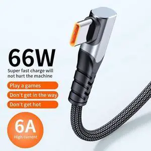 WISDUM USB C Cable 90 Degree Braided 66W 6A Fast Charging Cord for iPhone 15/Galaxy S10/Pixel 7 and More 3.3ft Grey