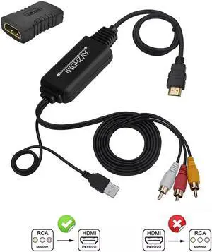 WISDUM RCA to HDMI Converter,RCA to HDMI Cable, AV 3RCA CVBS Composite Audio Video to 1080P HDMI Adapter Supporting PAL NTSC for PC Laptop Xbox PS3 PS4 TV STB VHS VCR Camera DVD Etc(Female to Male)
