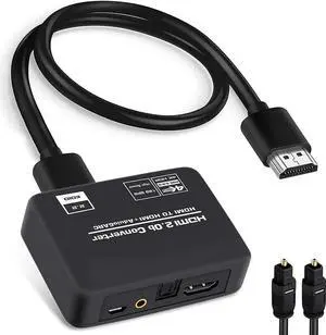 WISDUM 4K@60Hz HDMI 2.0b Audio Extractor Splitter Converter, HDMI to HDMI + Optical Toslink SPDIF + 3.5mm Stereo Analog Audio, HDMI Audio Embedder Inserter for PS5,Xbox, Optical Fiber Included