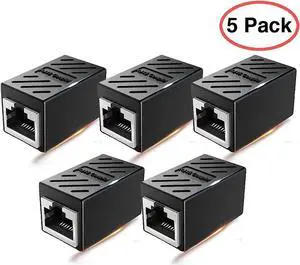 WISDUM( 5Pack, Black) RJ45 Coupler Female to Female Ethernet Coupler in-Line Coupler for Cat7 Cat6 Cat5 Cat5e Ethernet Cable Extender Adapter 5 pack