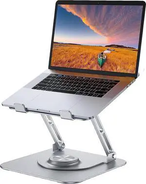 WISDUM  Adjustable Laptop Stand with 360° Rotating Heavy Base, Ergonomic Laptop Riser for Desk, Stable Laptop Holder for Collaborative Working, Suit for 10-15.6" PC Computer, Dual Shaft, Silver