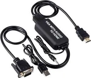 WISDUM VGA to HDMI Cable 4ft ,VGA to HDMI Adapter Cable with Audio for Connecting Old PC, Laptop with a VGA Output to New Monitor, Display, HDTV with HDMI Input (Male to Male)
