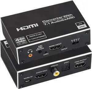 WISDUM  4K HDMI Audio Extractor Splitter,HDMI to HDMI + Optical Toslink SPDIF + 3.5mm Audio Jack + Coaxial + 7.1Ch HDMI Audio Support ARC and eARC Function
