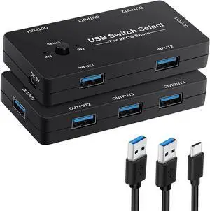 USB Switcher Selector,2 Computers Sharing 4 USB Devices KVM Switcher, One-Button Swapping Box for Mouse Keyboard Scanner Printer PCs