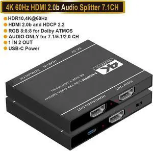 WISDUM 2023 Best 4K HDMI Splitter 1x2,HDMI 2.0 Splitter 1 in 2 out HDMI Audio Extractor HDR HDMI2.0 Splitter for PS4 Apple TV XBox PS5