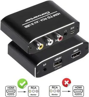 WISDUM HDMI to RCA Converter,1080P HDMI to AV 3RCA CVBs Composite Video 3.5mm Aux Audio Adapter Supports PAL/NTSC for TV Stick, PS3, PC, Laptop, Xbox, HDTV, DVD (Black,Aluminum Alloy Material)