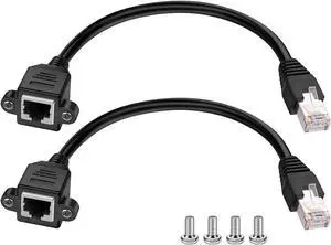 WISDUM Cat 6 Ethernet Cable Extension Cord, RJ45 Network Patch Cable -1.5 Feet (0.5 Meters) Male to Female Connector Support Cat6 / Cat5e / Cat5 Standards (Black, 2Pack)