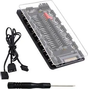 5V 3Pin ARGB Fan Hub & 4 Pin PWM Splitter 2 in 1 Case Fan Hub 10 Way Sync CPU Cooling Fan RGB Lighting Controller SATA Powered for Extended Motherboard Interface