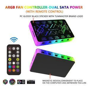 ARGB Fan HUB, 9/10 Port 4 Pin PC Fan Controller, 5V-3Pin LED Hub, Magnetic Suction, SATA Power Input,RF Remote & Chassis Key Control,Controller Support ARGB PWM Fans Splitter