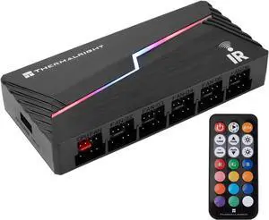 ARGB and Fan HUB X12 IR Black Hub Controller Support 12 Groups of CPU Fans,3Pin PC ARGB Controller and 4Pin PWM Fan,SATA Power Cord Direct Input(12V 4pin RGB is Not Supported)