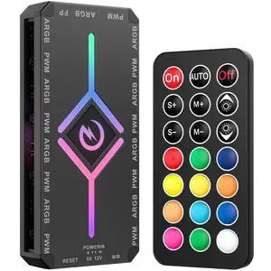 ARGB & PWM Fan Hub Controller, 9-Port Magnetic PC Fan Hub with RGB Remote Control and SATA Power Input, Integrated RGB Self-Lighting Hub Support 9 PWM Case Fans Splitter & ARGB Lighting Device