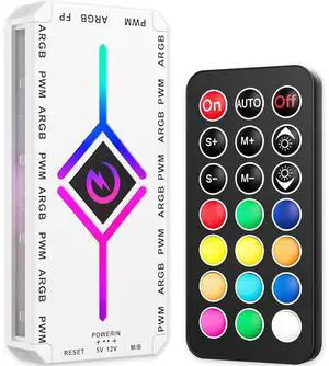 ARGB & PWM Fan Hub Controller, 9-Port Magnetic PC Fan Hub with RGB Remote Control and SATA Power Input, Integrated RGB Self-Lighting Hub Support 9 PWM Case Fans Splitter & ARGB Lighting Device White