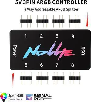 5V 3PIN ARGB Controller - SATA Powered ARGB Controller PC Lighting Hub, 8 Way Addressable ARGB Splitter Support SignalRGB OpenRGB
