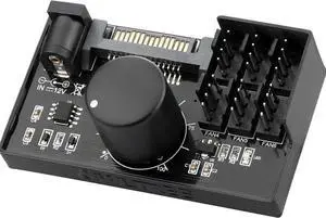 4 Pin 12V PWM Fan Controller 6 Fans Supported , PC Fan Adapter Hub Powered by SATA and DC 5525, Cooling Fan Speed Knob with Max Total 60W 5A Output