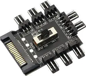 Chassis Fan Hub, SATA 1 to 8 Way12V 3 PIN Cooling Fan Splitter Controller Hub 3 Pin PWM for PC Desktop Computer Motherboard(12V 3-Pin)