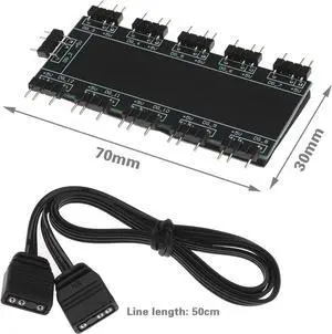 10-Channel RGB Hub 10 Port PC Chassis Fan Hub PC Motherboard RGB Fan Extension Cable for Desktop Computer 5V 3-Pin