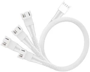 4Pin Longer 41cm 16.14" PWM Fan Splitter Cable White - 1 to 4 Ways PC Fan Extension Cable with 3Pin & 4Pin Male for Computer Case Cooling Fans(2-Pack)