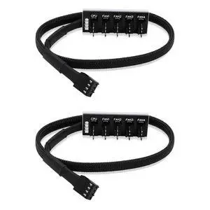 Fan Hub Splitter Extension Cable, 2-Pack 1 to 5 Way Power Supply Cable PWM PC Motherboard Case Fan Power Adapter Extension Cord Hub for Desktop Computer Case 4-Pin and 3-Pin Cooling Fan