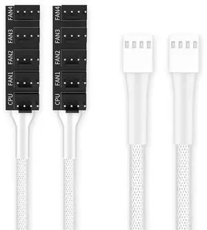 PANO-MOUNTS 2-Pack 4Pin PWM Fan Hub 1 to 5 Ports Splitter Extension Cable for 3-Pin/4-Pin Computer PC Case Cooling Fan (White)