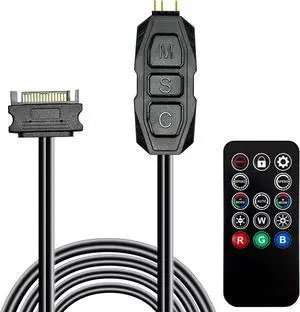 ARGB Controller Kit for PC RGB Case Fans, ARGB Splitter, SATA Power RGB Fan Controller, Computer ARGB Fans Hub Control RGB and Single Light Effect , 14 Key Remote Control Switch Colors RGB Fan hub