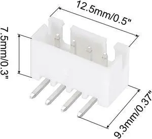 2.54mm Connector 4 Pin Male Adapter Right Angle Pin Header White Socket for Wire to Board Connection, 50 Pack