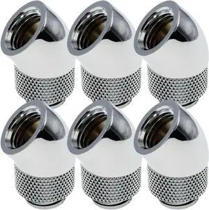 6 Pack G1/4" Thread Male to Female Extender Fitting, 45° Rotary Fitting Adapter Connector for Computer Water Cooling System, Silver