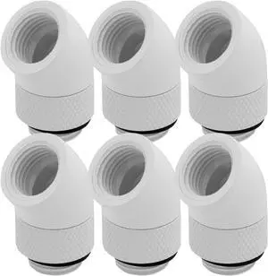 6 Pack G1/4" Thread Male to Female Extender Fitting, 45° Rotary Fitting Adapter Connector for Computer Water Cooling System, White