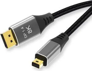 8K 4K Mini DisplayPort to DisplayPort Cable (Mini DP to DP) 3.3FT with DP to Mini DP Adapter, Mini DisplayPort/Thunderbolt 1 & 2 [8K@60Hz, 4K@144Hz, 2K@240Hz] for PC, Laptop & Mac
