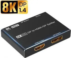 1.4 8K DP to DP&HDMI-Compatible Video Splitter 8K@30Hz 4K@120Hz Support MST SST HDR 4:4:4 Displayport HDMI Splitter