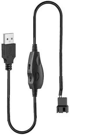 12V Voltage Step-Up USB to 3-Pin and 4-Pin PC Fan Sleeved Power Adapter Cable with Switch and Speed Regulator