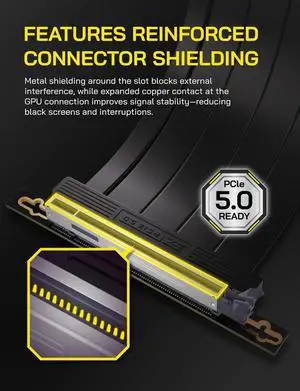 WISDUM PCIe 5.0 X16 Riser Cable,128GB/s Bandwidth, for RTX 50/40 & RX 9000/7000 GPUs, PCIe Extension Card, Backward Compatible with PCIe 4.0/3.0,Vertical GPU MountRight Angle-20cm,Black WISDUM PCIe 5.0 X16 Riser Cable,128GB/s Bandwidth, for RTX 50/40 & RX 9000/7000 GPUs, PCIe Extension Card, Backward Compatible with PCIe 4.0/3.0,Vertical GPU MountRight Angle-20cm,Black