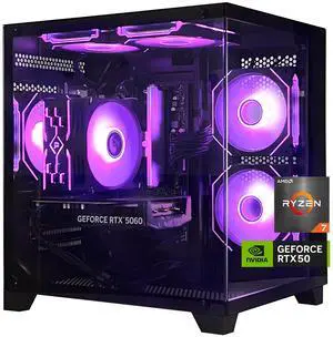 AOACE Gaming PC Desktop AMD Ryzen 7 5700X,RTX 5060 8G  16GB RAM and 1TB NVMe M.2 SSD, WiFi6E, ARGB Fan, Game Design Office console,Sea View Room Windows 11