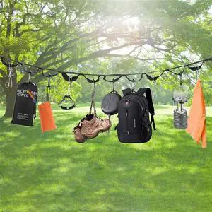 Camping Clothesline Lanyard - 19-Ring Windproof Hanger with Carabiner