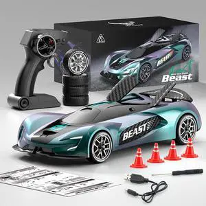 DUCI SG208PRO Remote Control Car, Analog 4WD Drift Car, Remote Control Distance 30 meters, Battery Life 25 Minutes, Compact RC Racing Car, TYPE-C Connector Charging, Airless Model, Green (3 Battery)