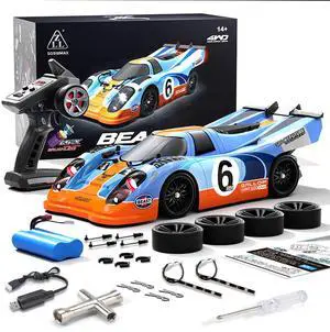 DUCI SG918MAX Remote Control Car, 4WD with light simulation high speed drift car, full scale 1:19, 60km/h, 30 minutes battery life, Devil's Angel Eyes headlight, brushless version, Blue (3 battery)