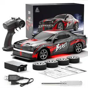 DUCI SG218PRO Remote Control Car, Flatbed Drift Simulation Sports Car, Full Scale 1:16, 25km/h, 25min Battery Life, High Speed 4WD RC Model Car, LED Lights, Carbon Brush Version, Red (2 Battery)