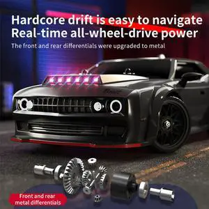 DUCI SG216MAX Remote Control Car, 4WD RC High Speed Competition Drift Car Dodge Challenger, Full Scale 1:16, 70km/h, 40min Battery Life, Brushless Version, Black (2 Battery)