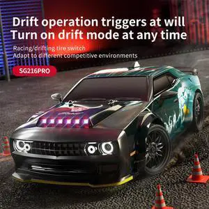DUCI SG216PRO R/C Car, 4WD RC High Speed Competition Drift Car Dodge Challenger, Full Scale 1:16, 40km/h, 30 min Battery Life, Carbon Brush Version, Blue (2 Battery)