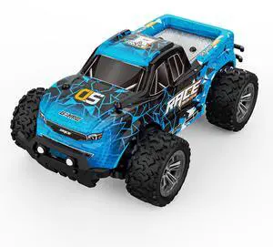 DUCI KF24 High-speed RC car, big foot climbing mini buggy RC car full scale 1:20, speed 15km/h, range 18 minutes, front and rear roof lights, carbon brush, blue (2 battery)
