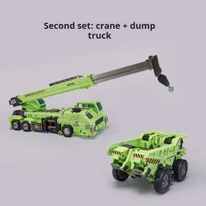 DUCI GIANTLEGION Transformer Toys, Mechanical Invasion, Giant Legion of Heavy Duty Builders, Triple Transformer, ABS Material, LED Magnetic Headlight, Crane + Dumper Truck, 1 Set, Green